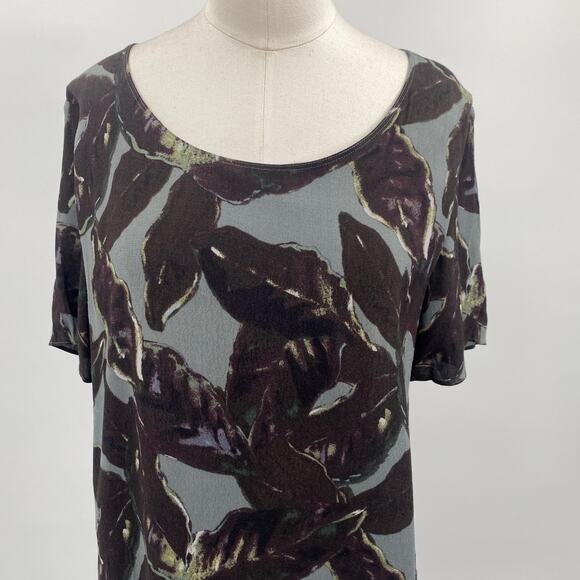 Aritizia Wilfred Teigan Mini Dress Leaf Print Short Sleeve Shift Green Gray S - Picture 3 of 9